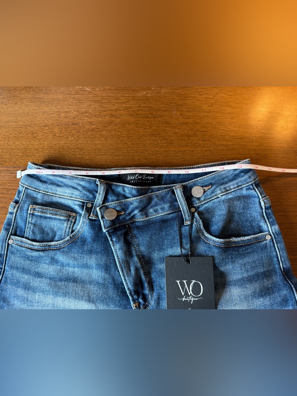 Risen by W.O. Denim Dark Blue Washed Cutoff Jean Shorts - Picture 2 of 14